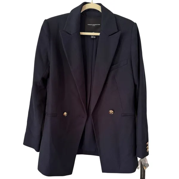 NWT French Connection Oversized Navy Blue Blazer Gold Buttons Size XS - Image 5