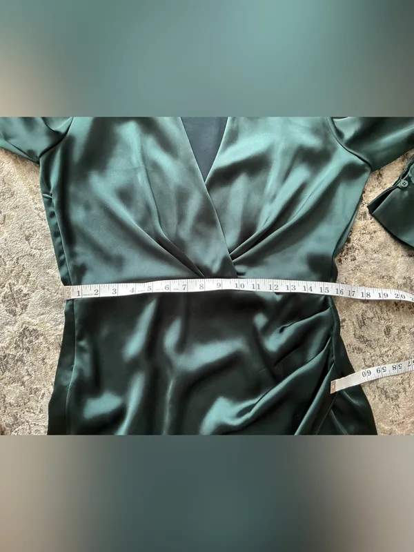 ZARA Emerald Green Satin Wrap-Style Long Sleeve Dress🌹 - Image 13