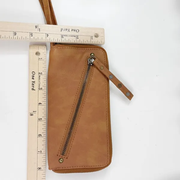 Free People Faux Leather Zip Around Wristlet‎ Wallet Tan - Image 8