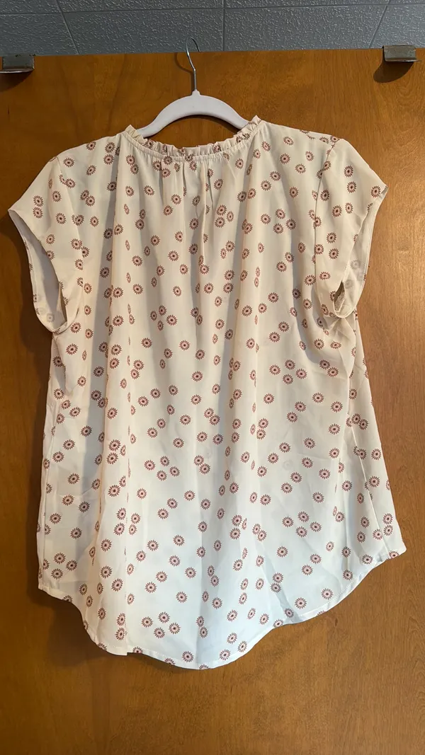 Monday Fun Ruffle Neck Cap Sleeve Blouse L White Size L - Image 2