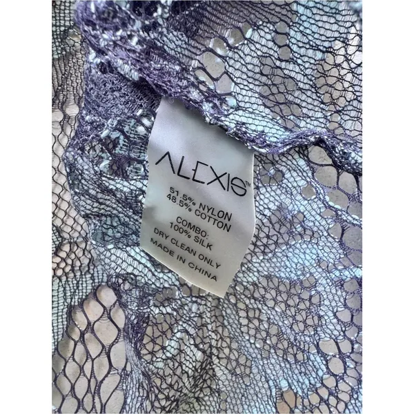 Alexis Floral Lace Blouson Sleeve Sheer Button Front Silk Blouse Romantic XS - Image 5