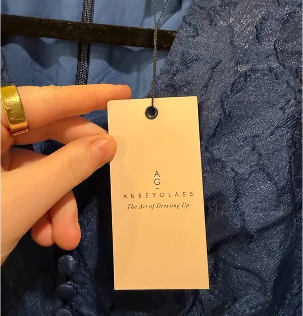 Abbey Glass Brooke Gown Navy Cloud Organza Long Sleeve V-Neck Dress Navy - Image 9
