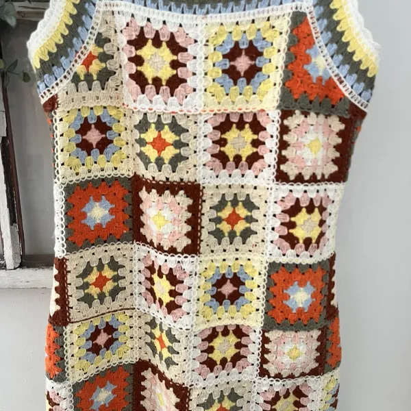 New In Hand Crocheted Patchwork Knit Women's M/L Granny‎ 70s Boho Vibes - Image 3