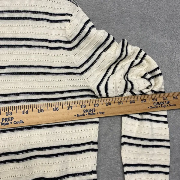 Madewell Sweater Small Striped Textured Stitch Cotton Crewneck Ivory Black NZ323 - Image 5