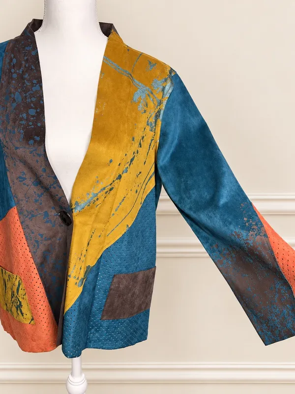 Vintage 90s Colorblock Faux Suede Wearable Art Blazer Jacket Blazer NWOT - Image 4