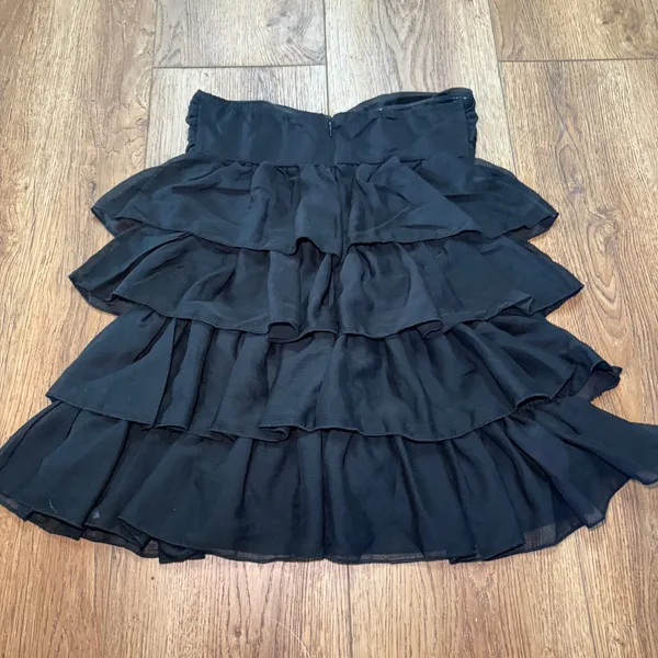Missguided Black Strapless Tiered Ruffle Mini Dress Sweetheart Neckline Size S - Image 4