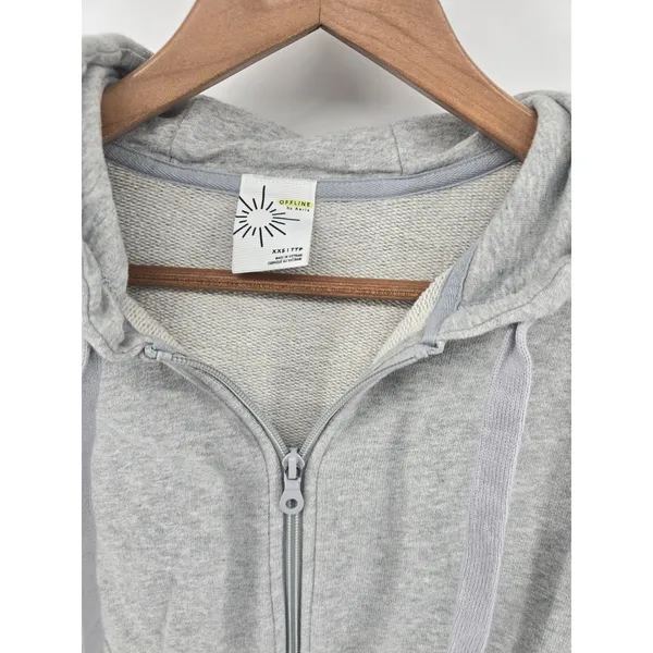 OFFLINE by Aerie Hoodie Womens XXS Full‎ Zip Heather Gray French Terry EXCELLENT - Image 2