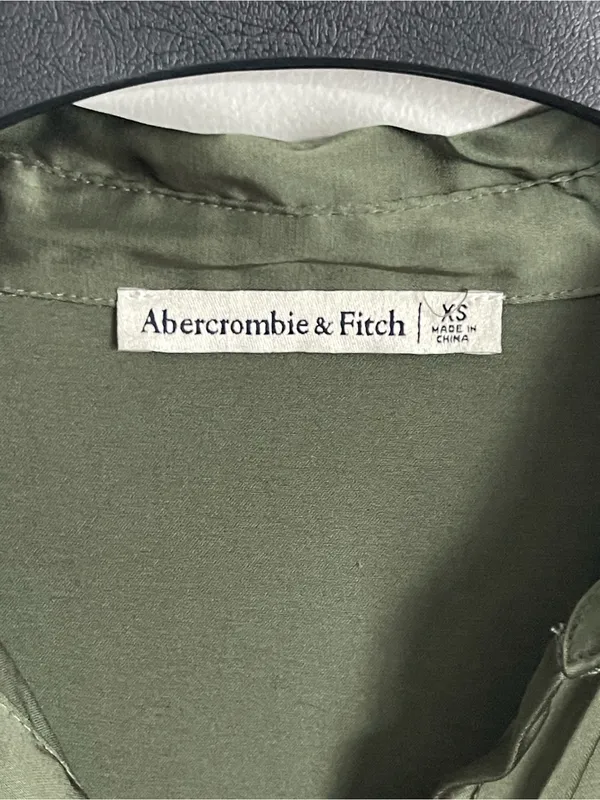 ABERCROMBIE & FITCH Olive Green Satin Button-Front Long Sleeve Mini Dress Sz XS - Image 8