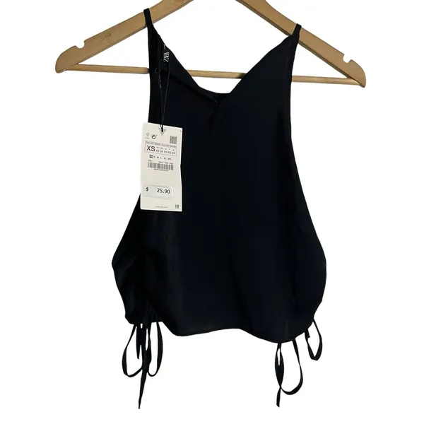 Zara Black Ruched Sleeveless Side Tie Crop Top Size XS - Image 5