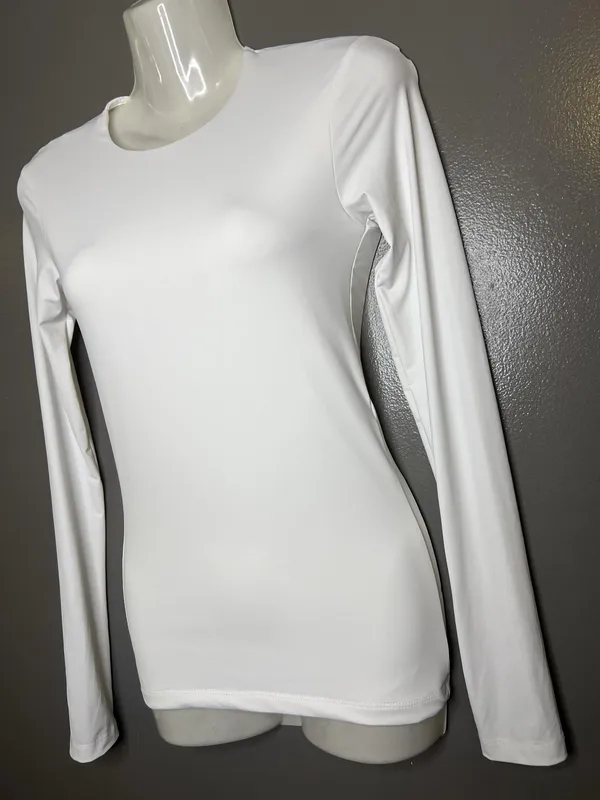 Zara Shirt Womens Small White Crew Neck Long Sleeve Basic Stretch Tee Top - Image 4