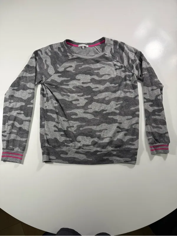 PJ Salvage Gray Camo Pullover with Pink-Trim Cuffs Super Soft - Image 2
