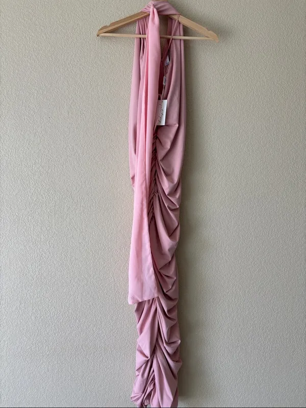 Petal & Pup Reia One Shoulder Body Con Dress w/ Ruched Sides, Draping Scarf- NWT - Image 6