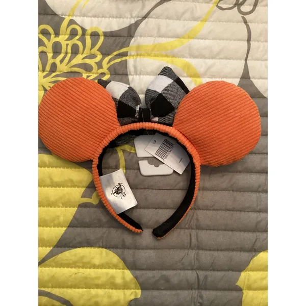NWOT 2021 Disney Parks Halloween Fall Black White Plaid Orange Corduroy Ears - Image 2