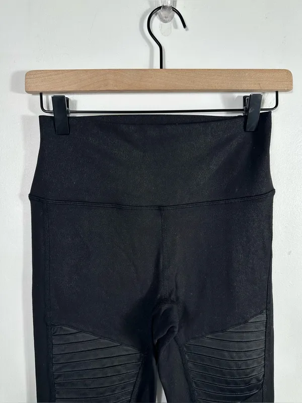 Alo‎ Yoga High-Waist Moto Legging Black Mesh Ribbed Athletic Leggings Women’s S - Image 5