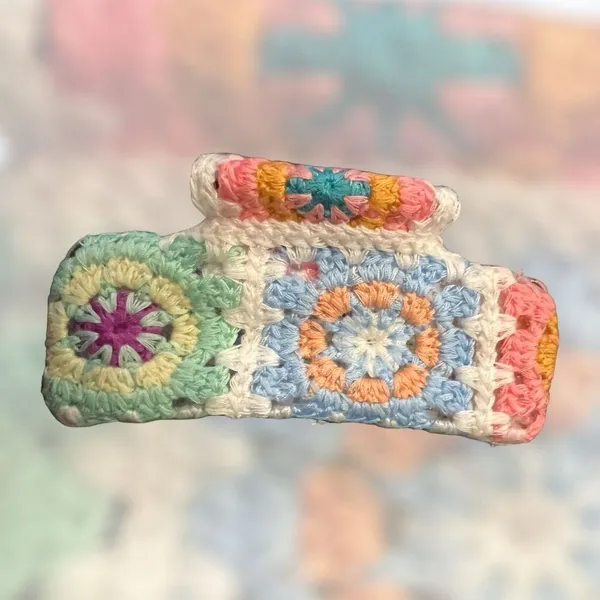 Boho Crochet Multicolor Granny Square Hair Claw Clip Eco-Friendly - Image 4