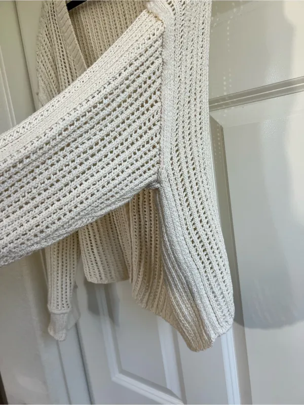 American Eagle Cream Open-Knit Cardigan Sweater - Image 8