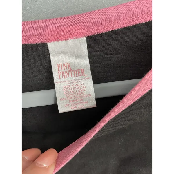 Pink Panther Womens Ringer T-Shirt Black Pink Prowler Graphic OSFM - Image 5
