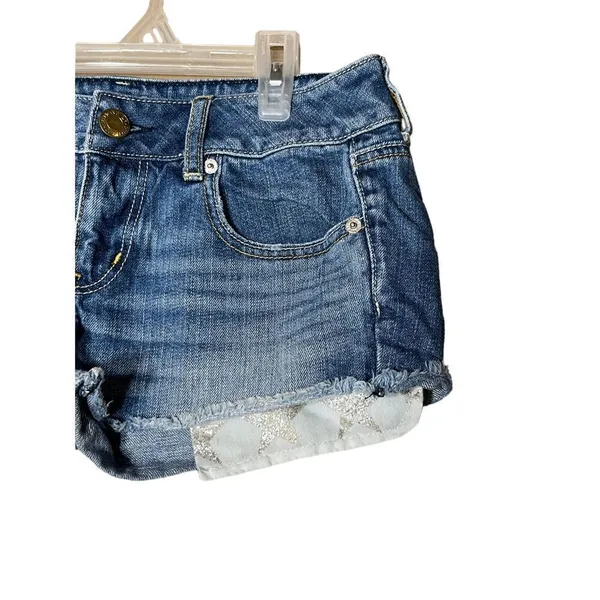 Vintage‎ Y2K American Eagle Gold Star Jean Shorts Size 4 - Image 2