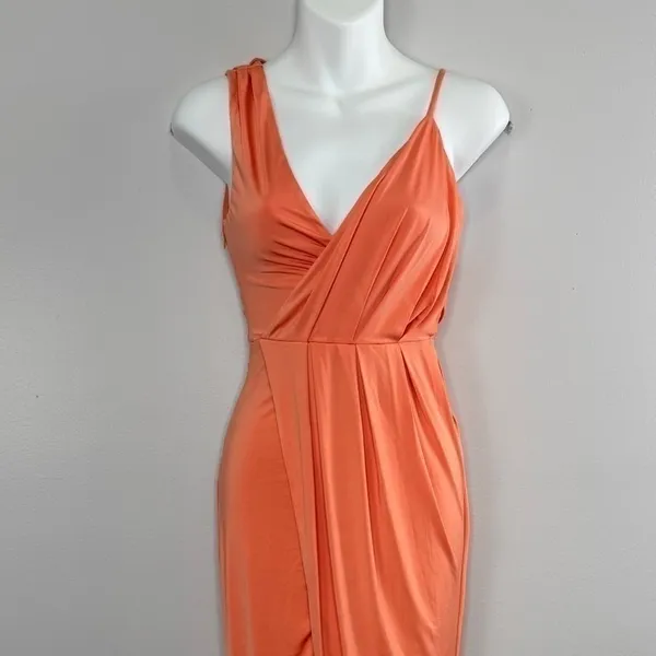 Revolve NBD Sangria Gown XXS‎ Sherbert Orange Wrap Front Slit Sleeveless Formal - Image 2