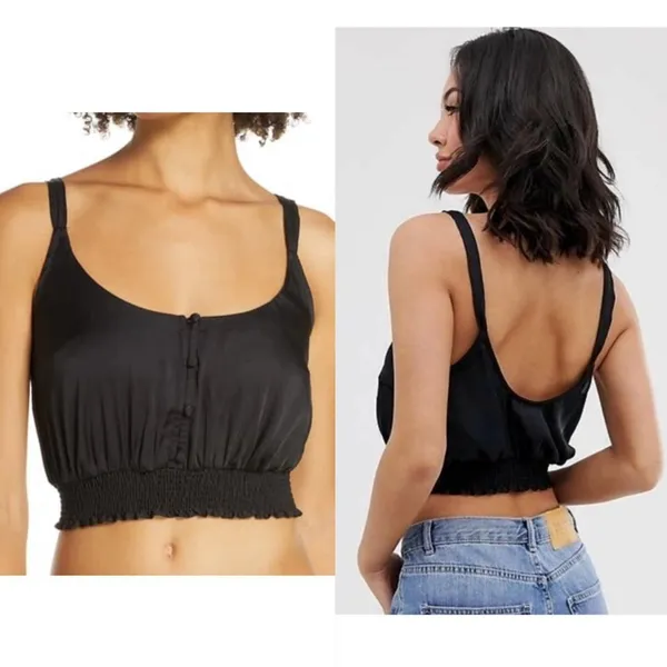 Free People Intimately You Honey Black Satin Crop Top Size Small Boho Indie - Image 2