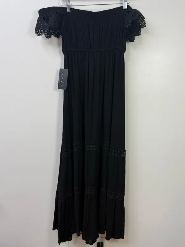J for Justify Black One-Shoulder Maxi Dress with Crochet Trim Size M - Image 4