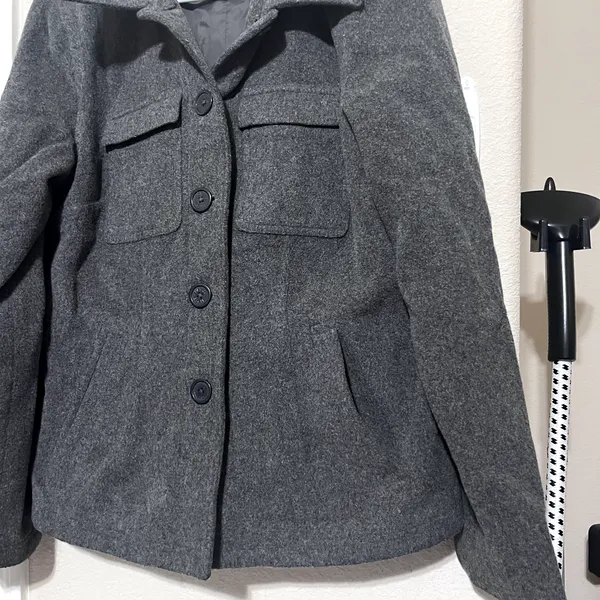 American Eagle Gray Wool Coat Jacket Womens‎ Large Button Front Peacoat Military - Image 2