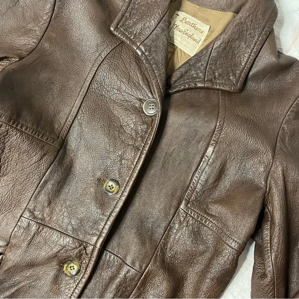 LEATHERS By NEW ENGLAND Sports Wear Brown Leather Jacket Half Belt VINTAGE - Image 12