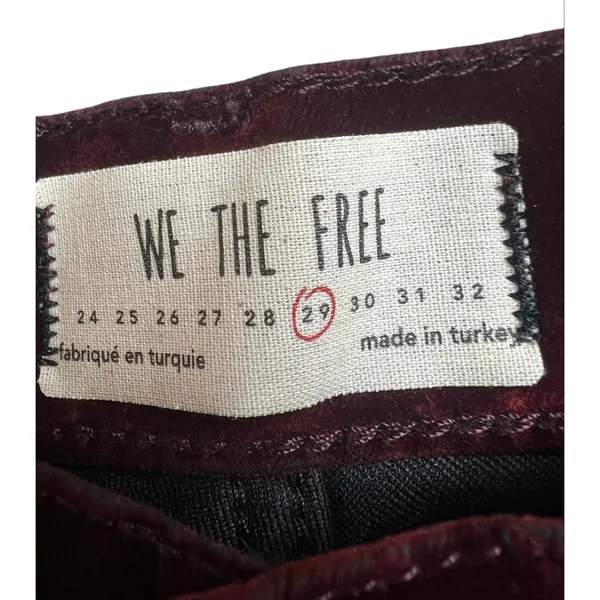 We The Free Stella Velvet Skinny Pants Red Hue Raw Hem Button Fly 29 - Image 2