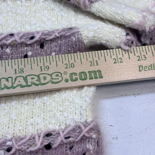 Absolutely Creative Worldwide Women's Fuzzy Striped Sweater L Cream Mauve Knit - Image 9