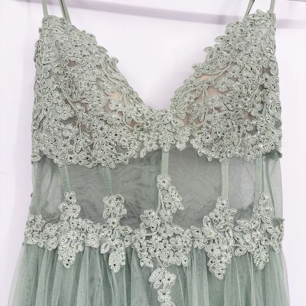 Windsor Womens Fatima Sage Green Embroidered Tulle Fairycore Prom Gown Dress 7/8 - Image 3