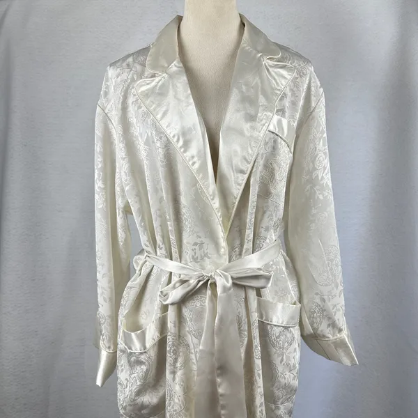 Rare‎ Vintage 90's Victoria's Secret Ivory Floral Satin Long Robe Womens Small - Image 2