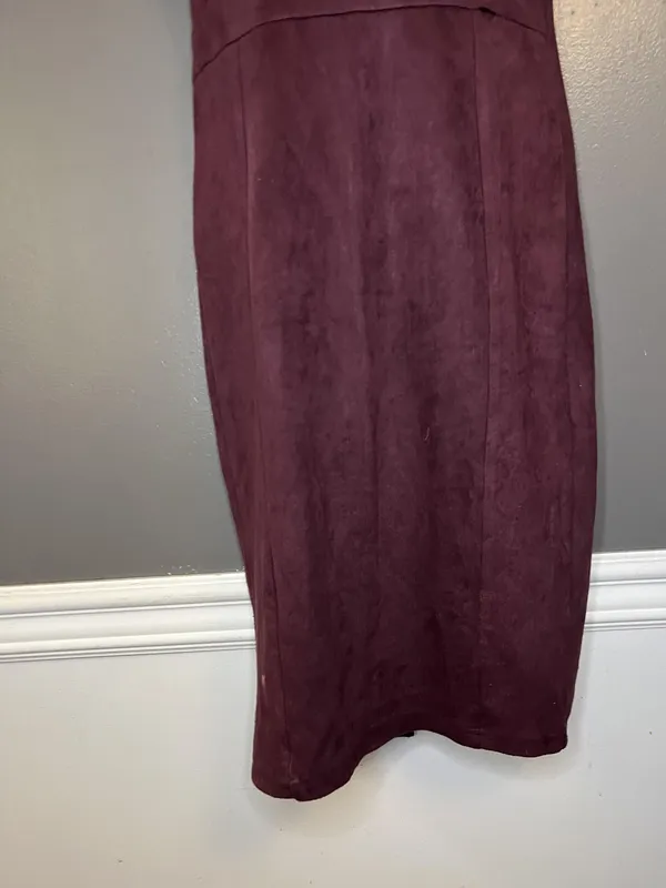Windsor Dress Womens Large Red Suede Bodycon Midi Spaghetti Strap Sweetheart - Image 3