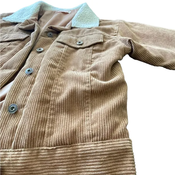 Corduroy Fleece Collar Jacket Button Up Coat Tan Women’s Size Medium - Image 3