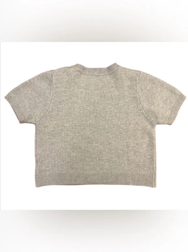 Tête & Tête Gray/Blue Short Sleeve Knit Sweater Top Boxy Crew Neck Soft Luxe - Image 2