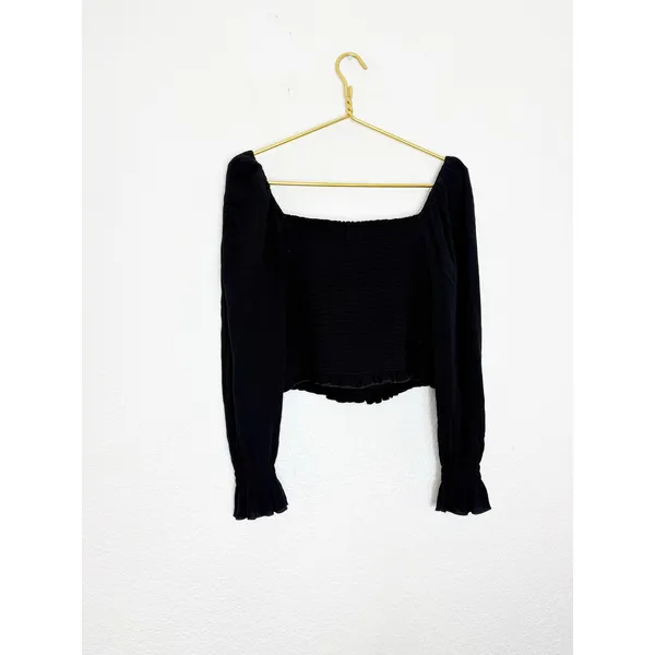 Aritzia Sunday Best Sinatra Longsleeve Blouse Large Black Smocked Sweatheart - Image 12