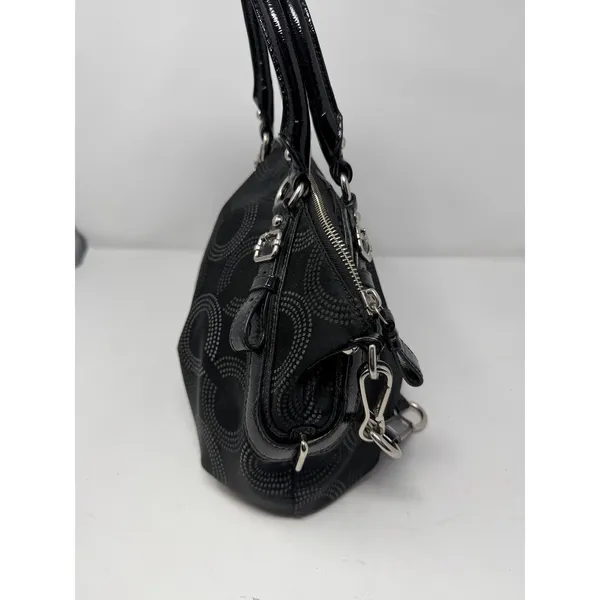 Coach Madison Dotted Op Art Sophia Satchel Bag Black Patent Trim Women Small - Image 12