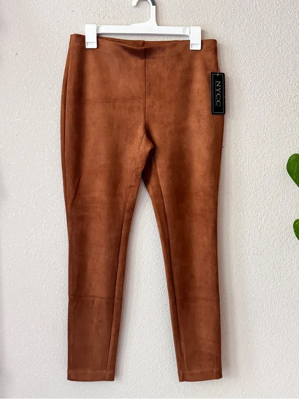 High-Rise Faux Suede Skinny Pants — Cognac - Image 3
