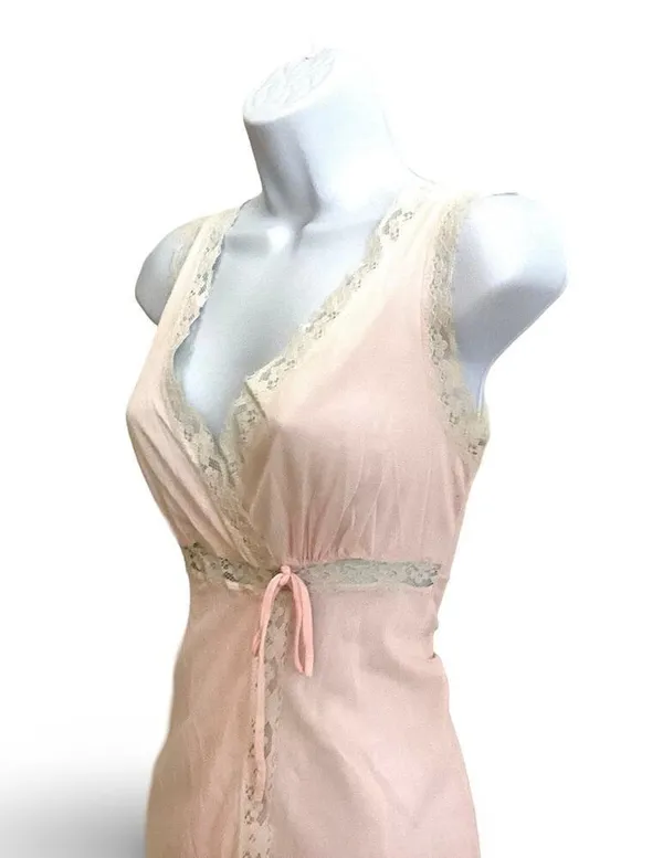 Vintage Faux Wrap Nightgown Pink Size M - Image 2