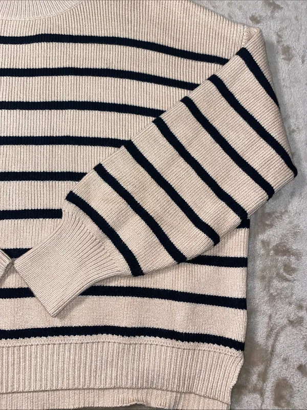 Dokotoo Striped Crewneck Sweater tan and black stripes oversized fit - Image 4