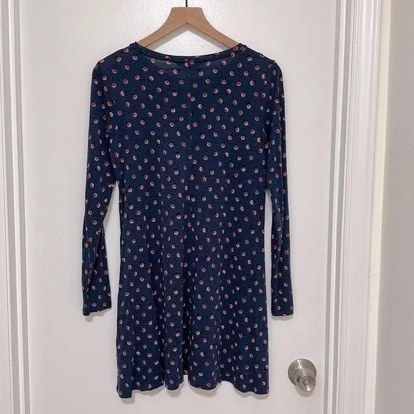 BODEN‎ | Woman's Blue Polka Dot Confetti Long Sleeve Swing Tunic Mini Dress, 8R - Image 4