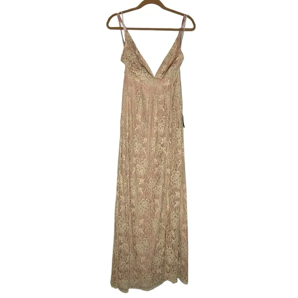 NWT Lulus Stolen Moments Dusty Pink Lace-Up Lace Maxi Dress Size Small‎ - Image 2