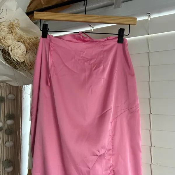 Peppermayo Pink Satin Tie Waist Maxi Skirt Side Slit Size US 4 - Image 5