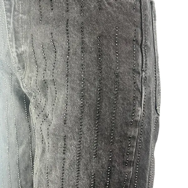 Zara Women's Black Beaded Rhinestone High Waist Wide Leg Denim Mom Jeans Size 2 - Image 4