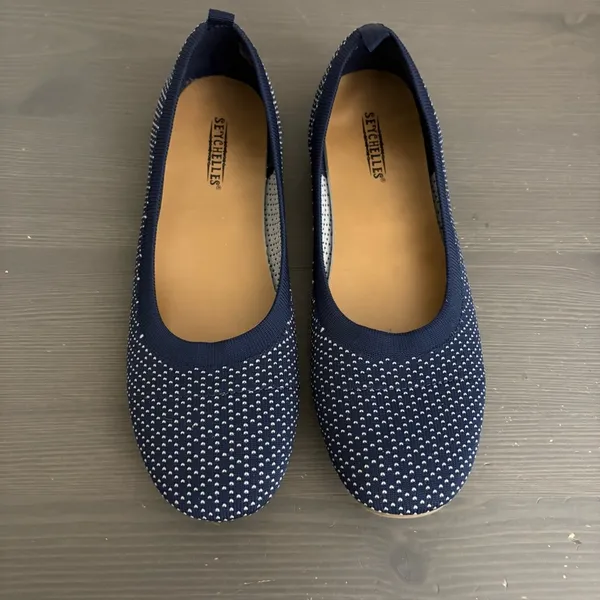 Seychelles knit ballet flats round-toe stretch knit upper‎ navy white dot 8.5 - Image 2