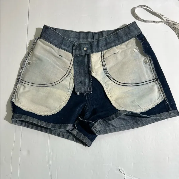 Liquid X Vintage Acid Wash Denim Shorts Red Pocket Embroidery Size 0 - Image 8