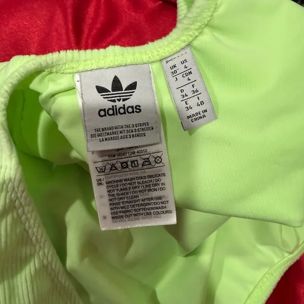 Adidas Essentials Green Ribbed Velour Deep U Back One Piece Swimsuit Size 4 Neon - Image 7