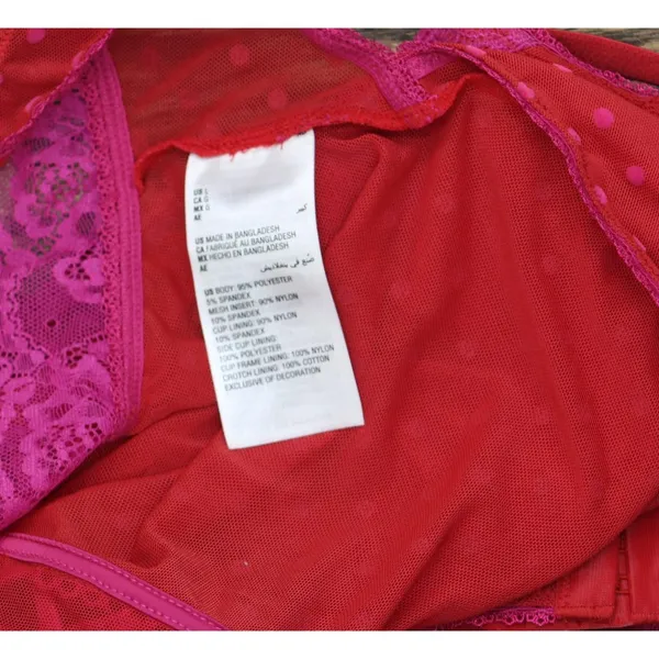 NWT INC International Concepts Floral Mesh Thong Bodysuit Crimson Leaf Red L - Image 9