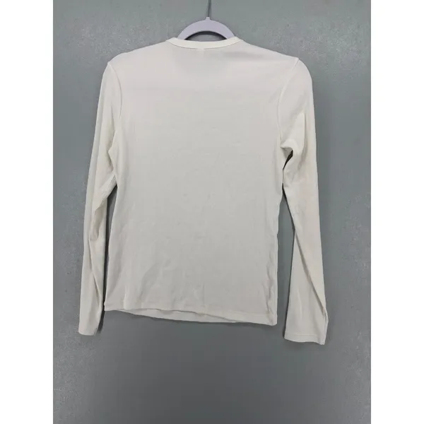 Uniqlo Womens Ribbed Long Sleeve Top White Crew Neck Minimalist‎ M - Image 3