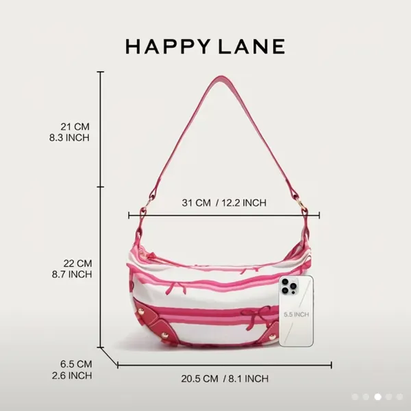 Pink Stripe Coquette Crescent Hobo Shoulder Bag Scarf Print NIP - Image 7