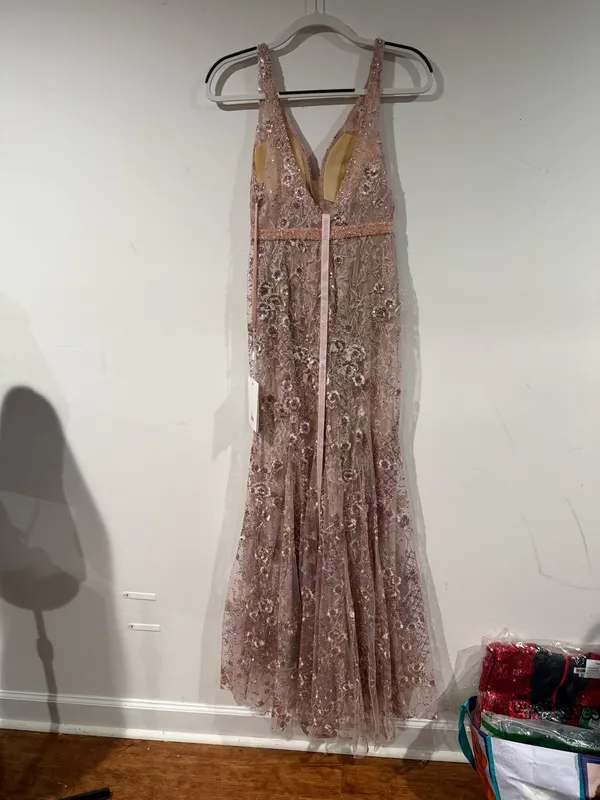 NWT - Mac Duggal 67481 Pink Floral Embellished Sleeveless Plunge Neck Gown - Image 5